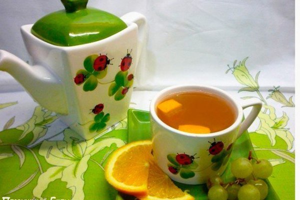 Быстрый компот из винограда, апельсина и зелёного чая