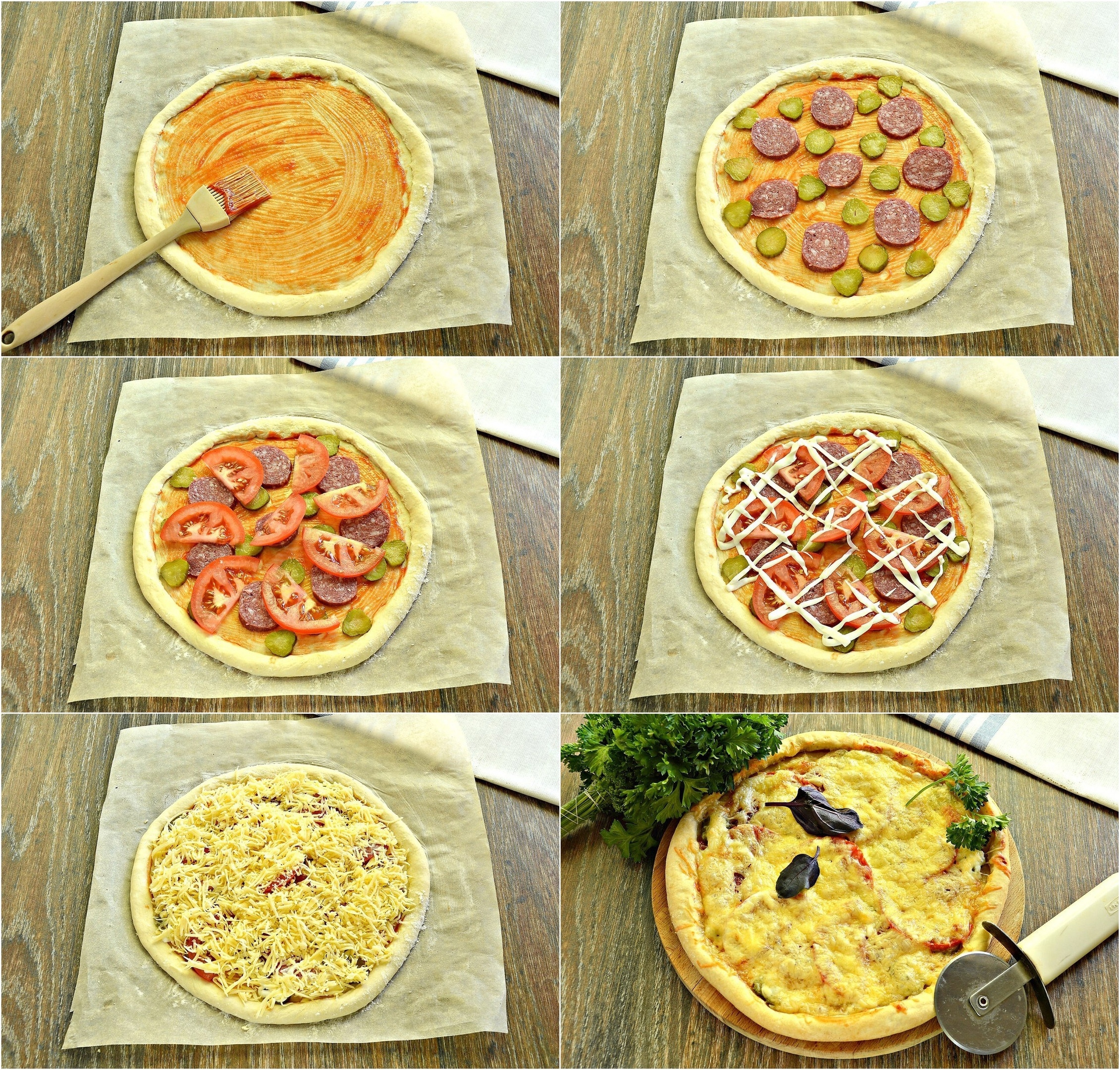 рецепт домашней пиццы с колбасой сыром и помидором фото 119